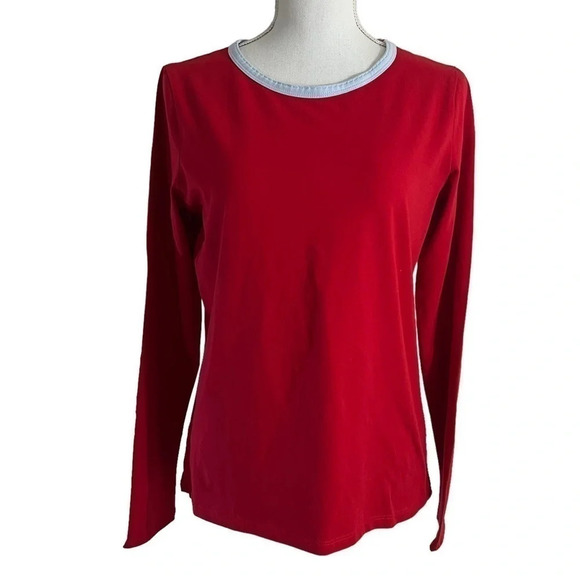 Lands' End Tops - Lands End Red Long Sleeve T Shirt Womens Size Small Gray Trim Pullover Casual